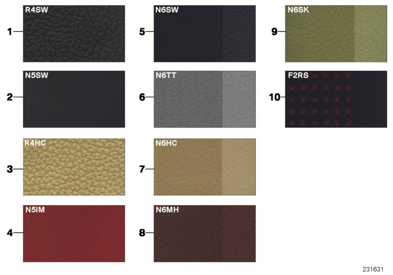 Sample page, cushion colours, leather