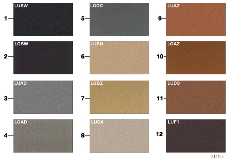 Sample page, cushion colours, leather
