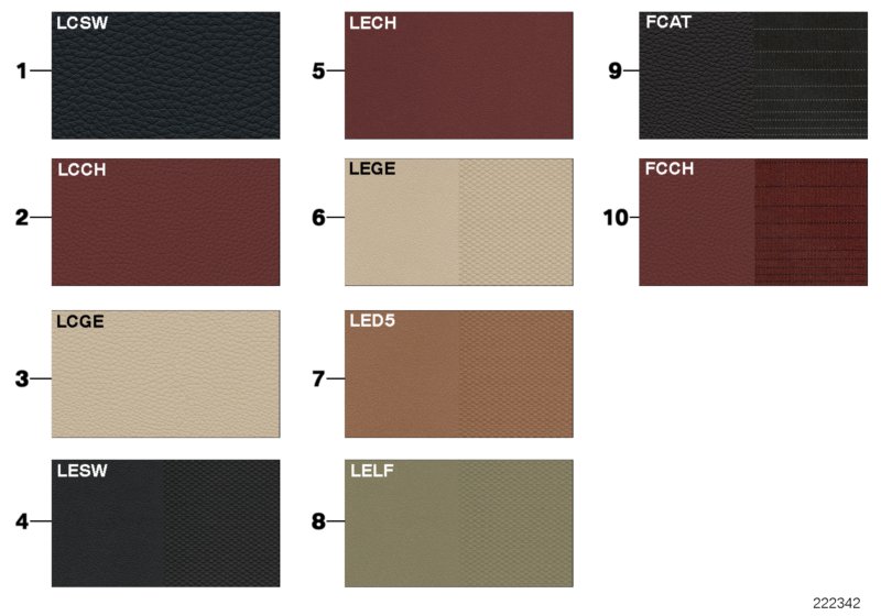 Sample page, cushion colours, leather