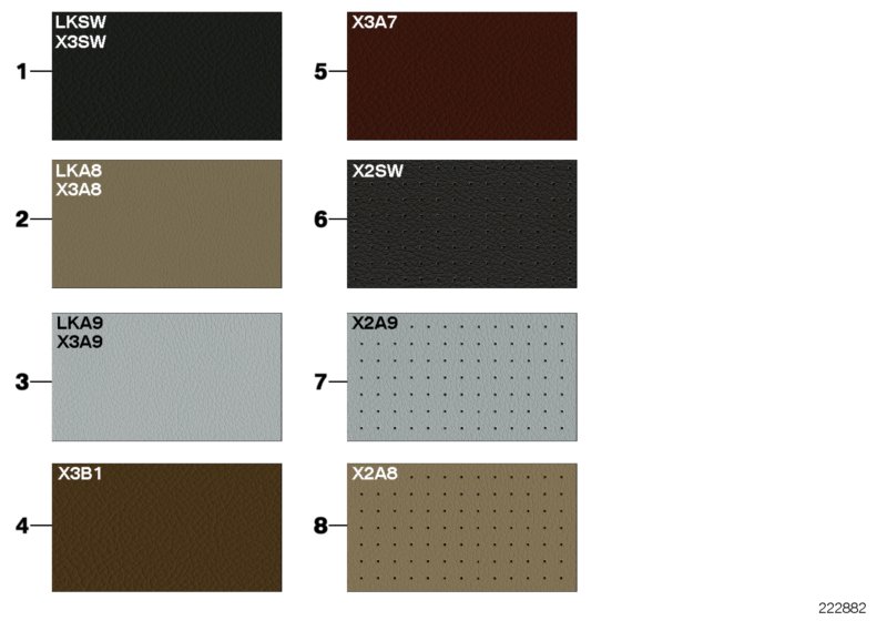 Sample page, cushion colours, leather