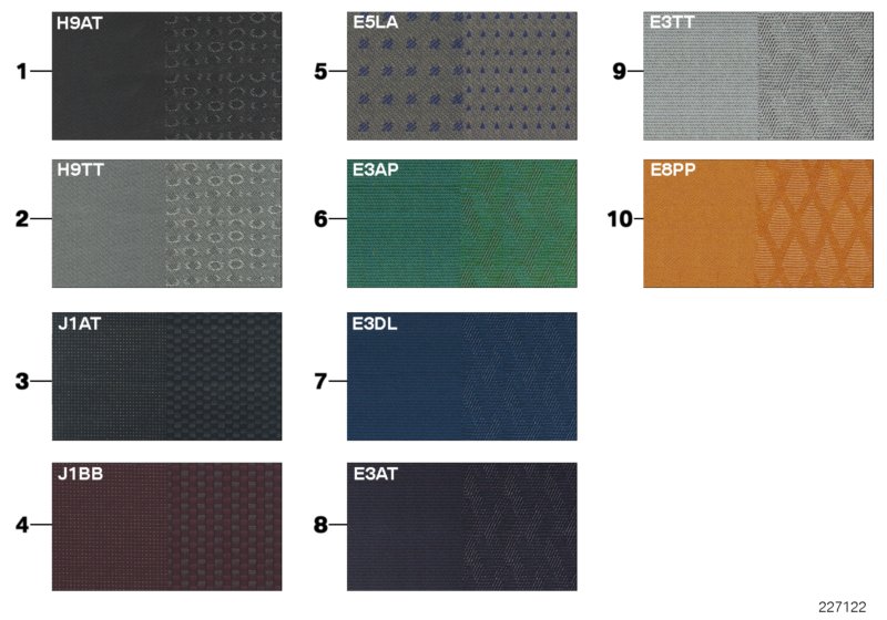 Sample page, cushion colours, fabric