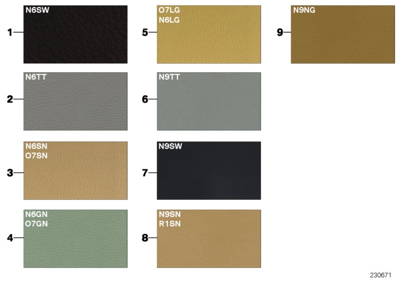 Sample page, cushion colours, leather
