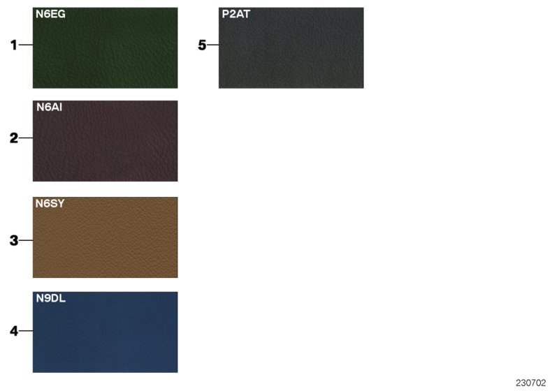 Sample page, cushion colours, leather