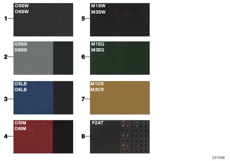 Sample page, cushion colours, leather