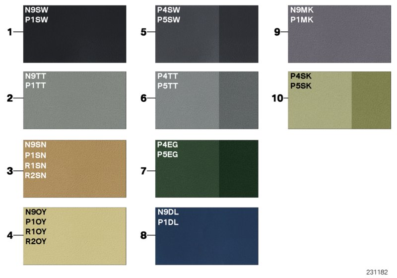 Sample page, cushion colours, leather