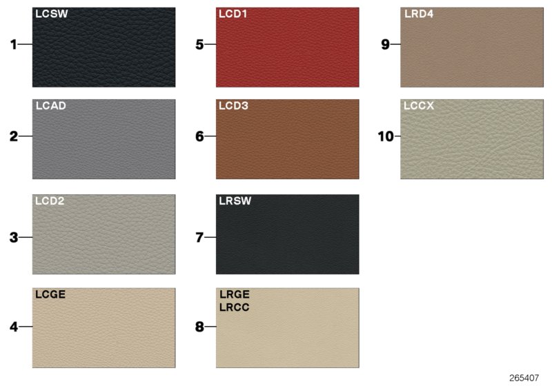 Sample page, cushion colours, leather