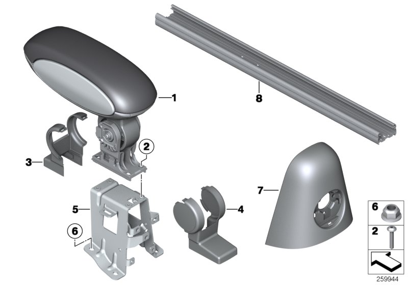 Retrofitting, centre armrest, front