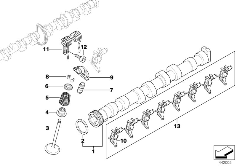 Valve timing gear, camshaft, inlet