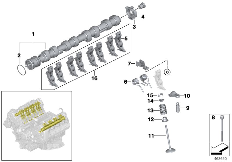 Valve timing gear, camshaft, inlet