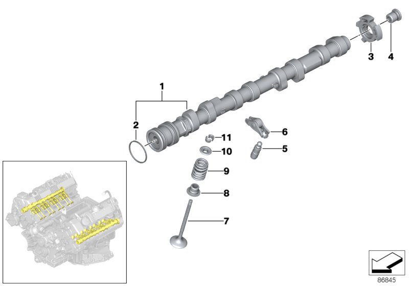 Valve timing gear, camshaft, outlet