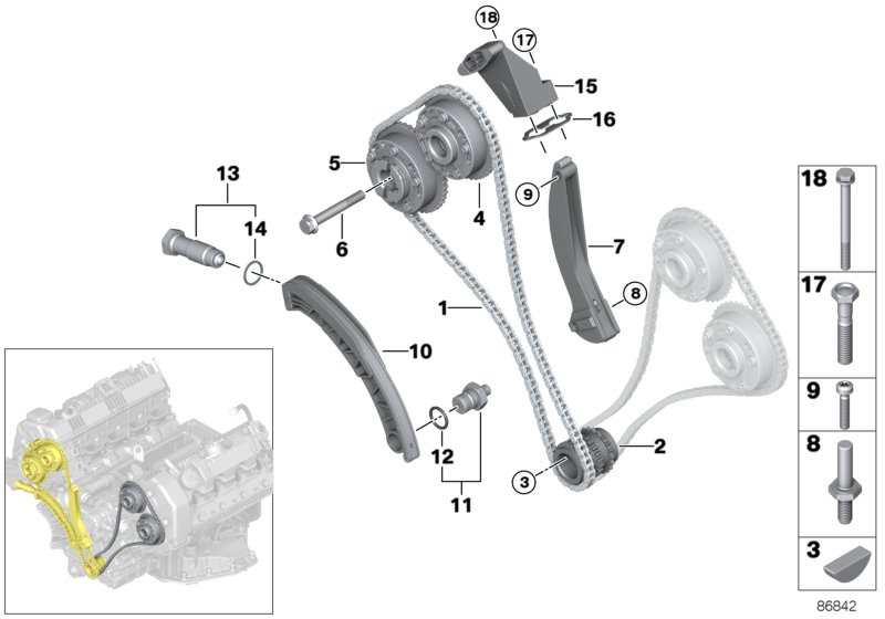 Timing chain, cylinders 1-6