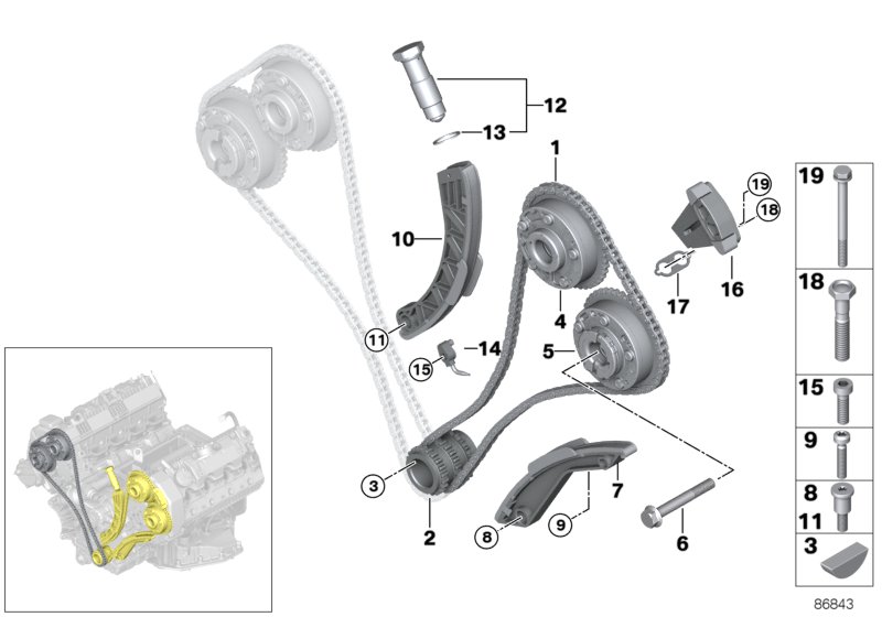 Timing chain, cylinders 7-12