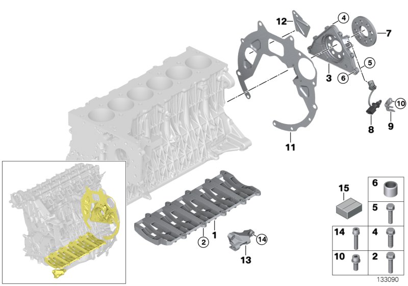 Engine block mounting parts