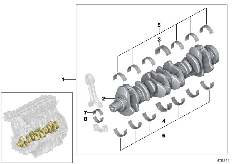 Crankshaft with bearing shells