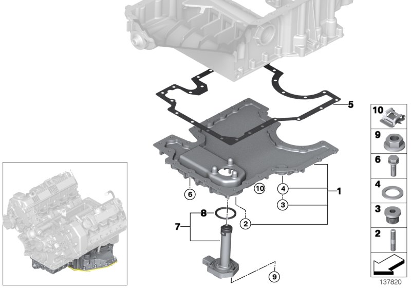 Oil pan bottom part, oil level indicator