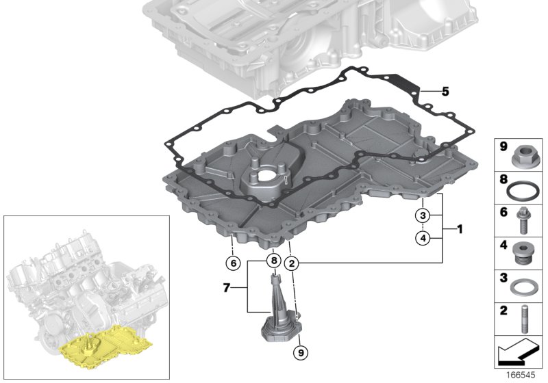 Oil pan bottom part, oil level indicator