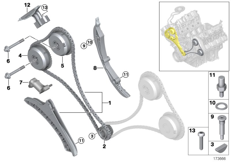 Timing gear, timing chain, cyl. 1-4