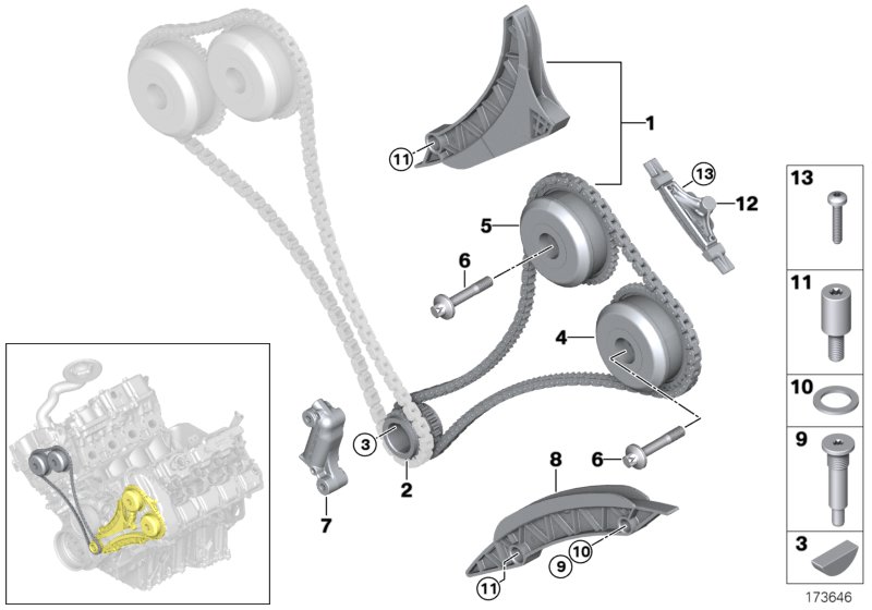Timing gear, timing chain, cyl. 5-8
