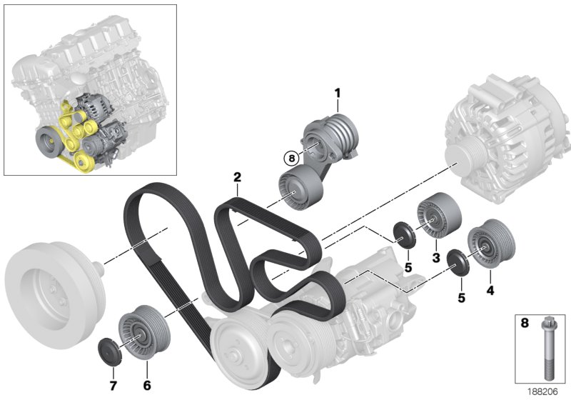 Belt drive-alternator/AC/power steering