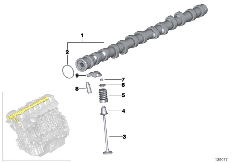 Valve timing gear, camshaft, outlet