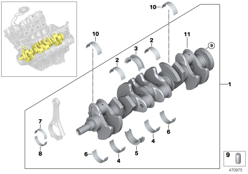 Crankshaft with bearing shells
