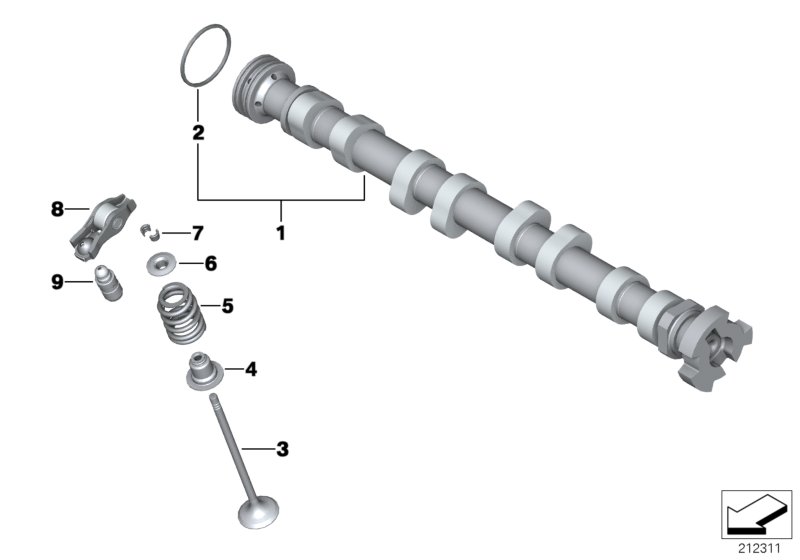Valve timing gear, camshaft, outlet