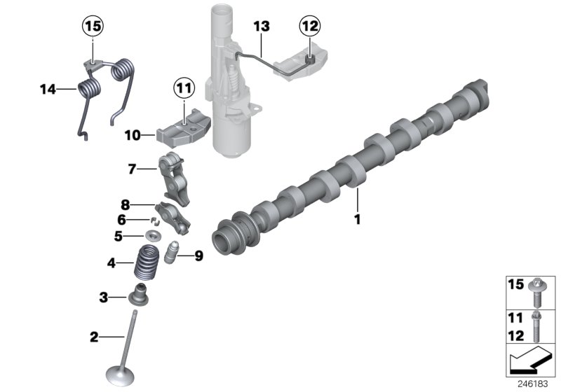 Valve timing gear, camshaft, inlet