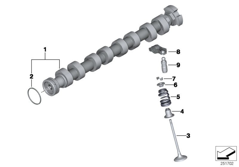 Valve timing gear, camshaft, inlet