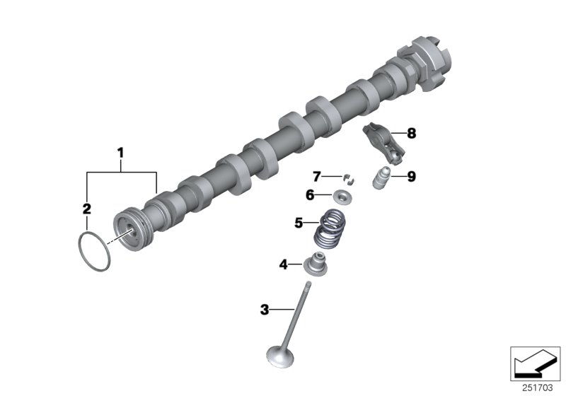 Valve timing gear, camshaft, outlet