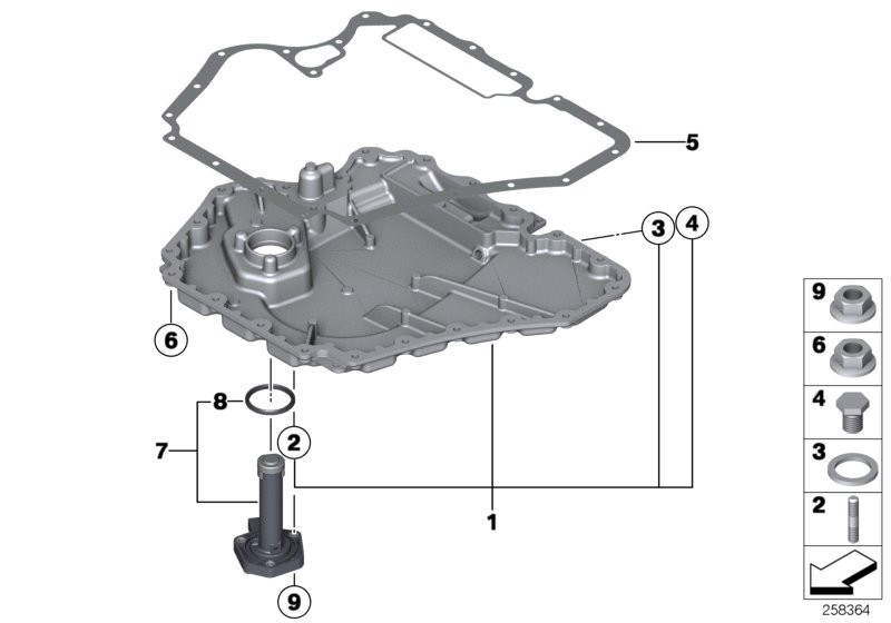 Oil pan bottom part, oil level indicator