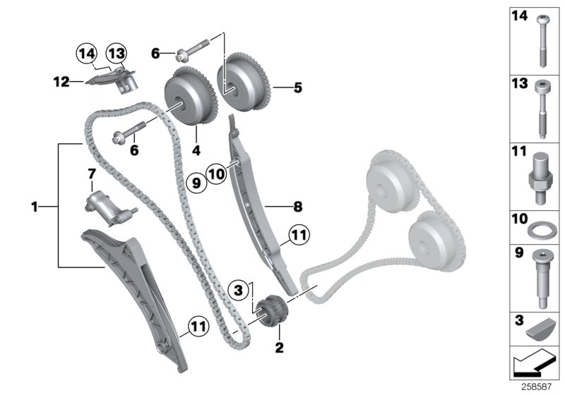 Timing gear, timing chain, cyl. 1-4