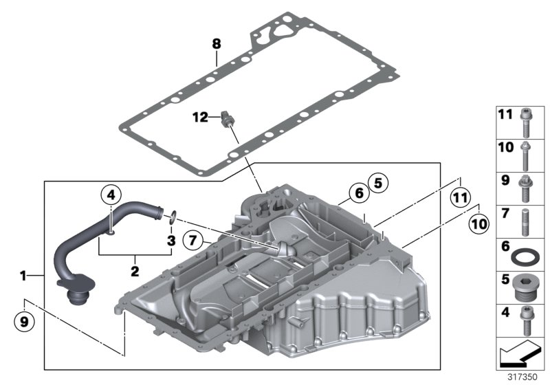 Oil pan upper part, oil level indicator