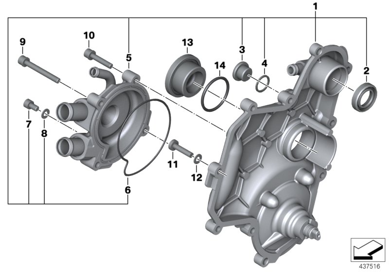 Housing cover / coolant pump, right