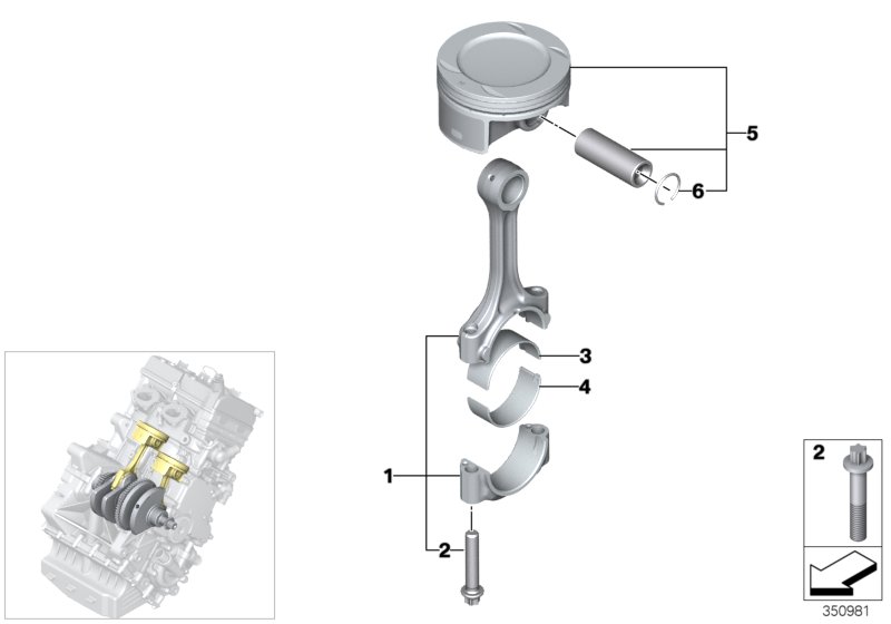Crankshaft drive-connecting rod/piston