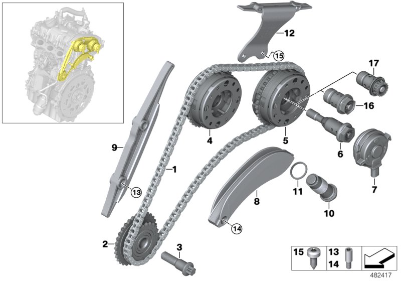 timing gear timing chain top