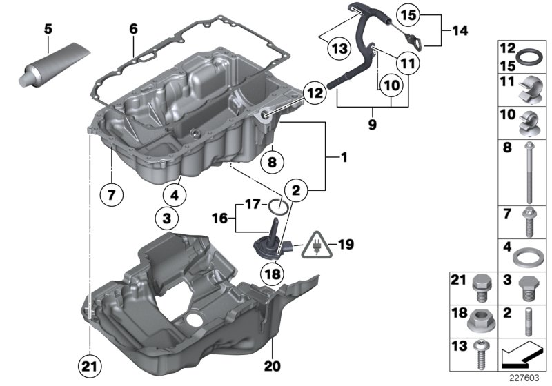 Oil pan/oil level indicator