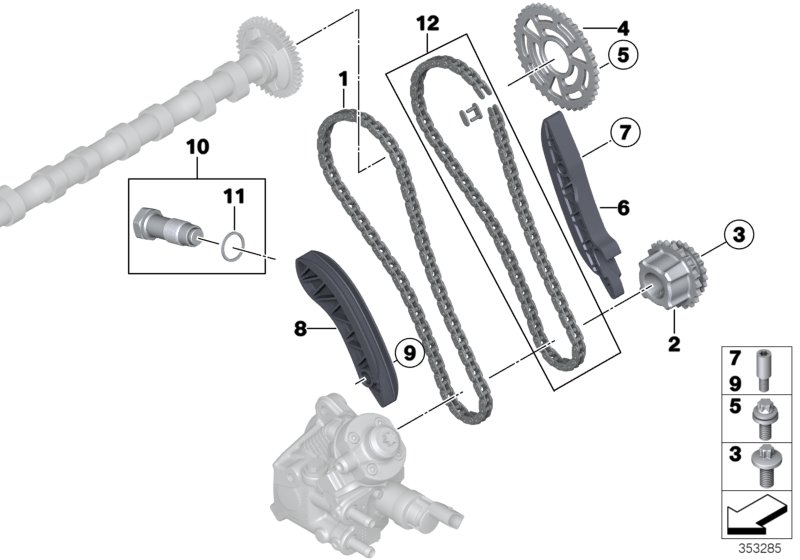 timing gear timing chain top