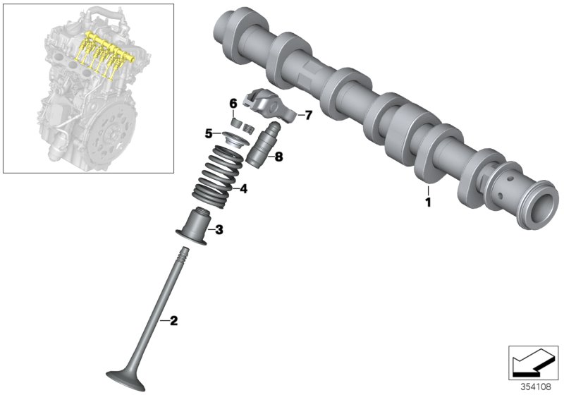 Valve timing gear, camshaft, outlet