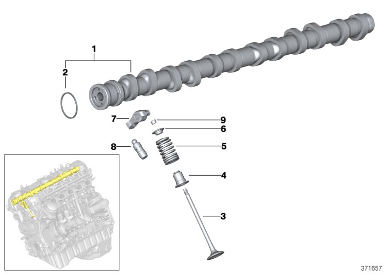 Valve timing gear, camshaft, outlet