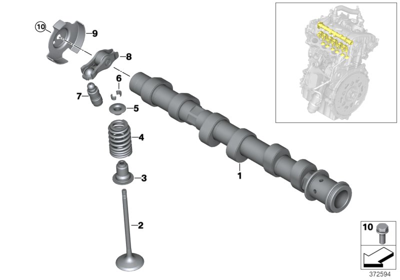 Valve timing gear, camshaft, inlet