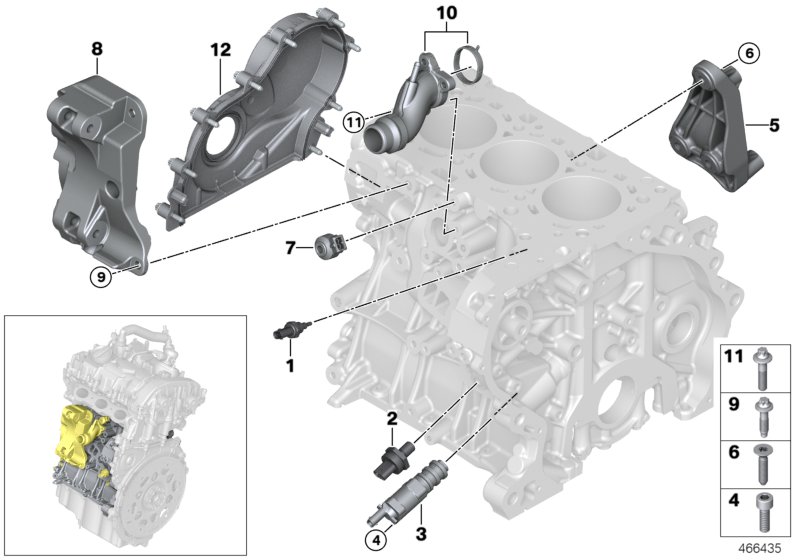Engine block mounting parts