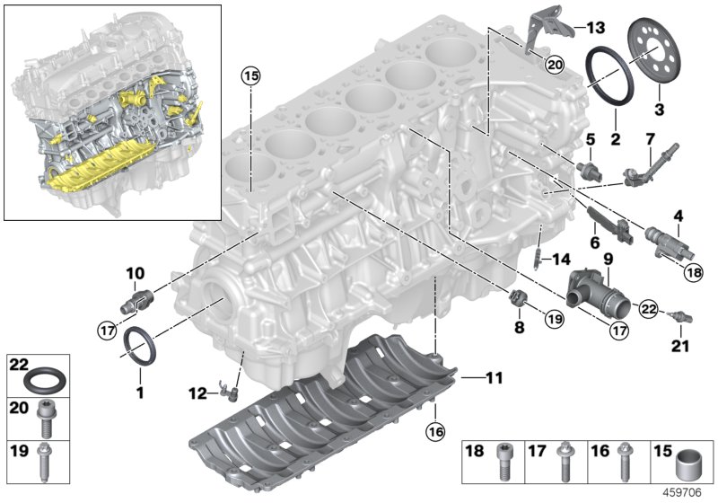 Engine block mounting parts