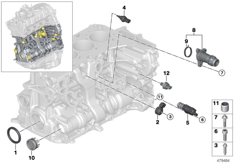 Engine block mounting parts