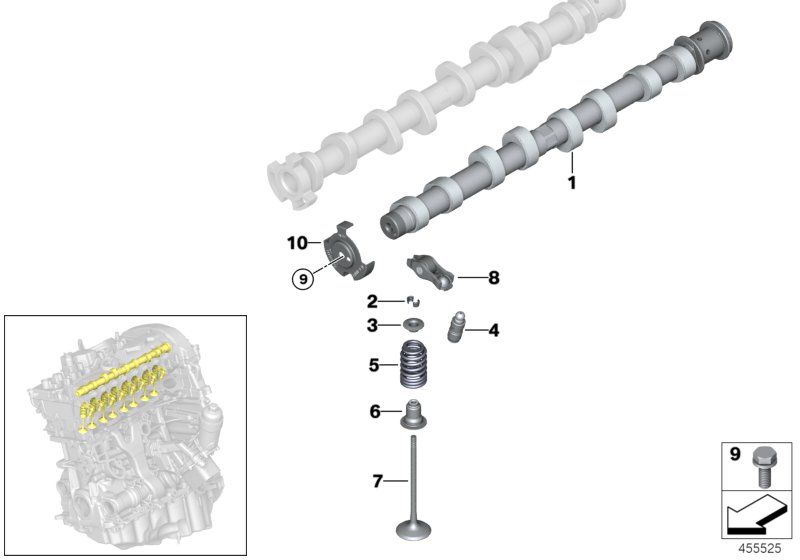 Valve timing gear, camshaft, inlet