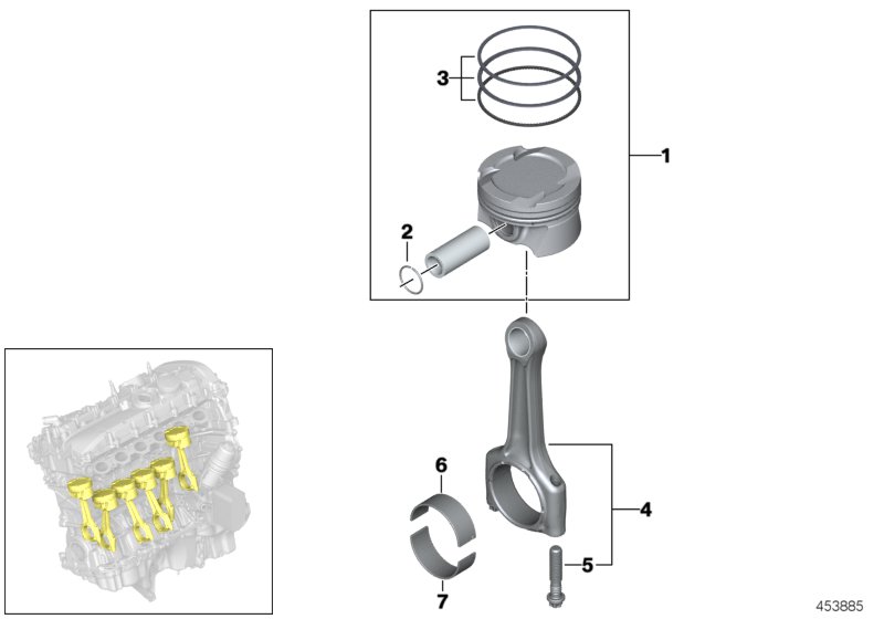 Crankshaft drive-connecting rod/piston