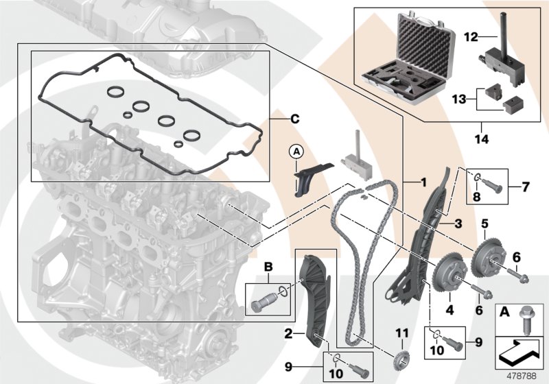 Repair kit, open timing chain, top