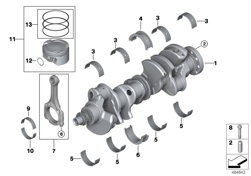 Crankshaft drive-connecting rod/piston