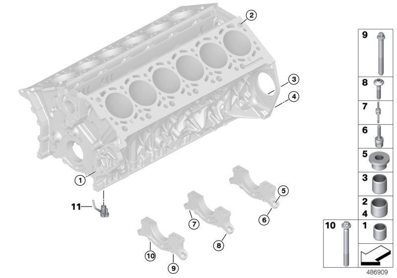 Engine block mounting parts