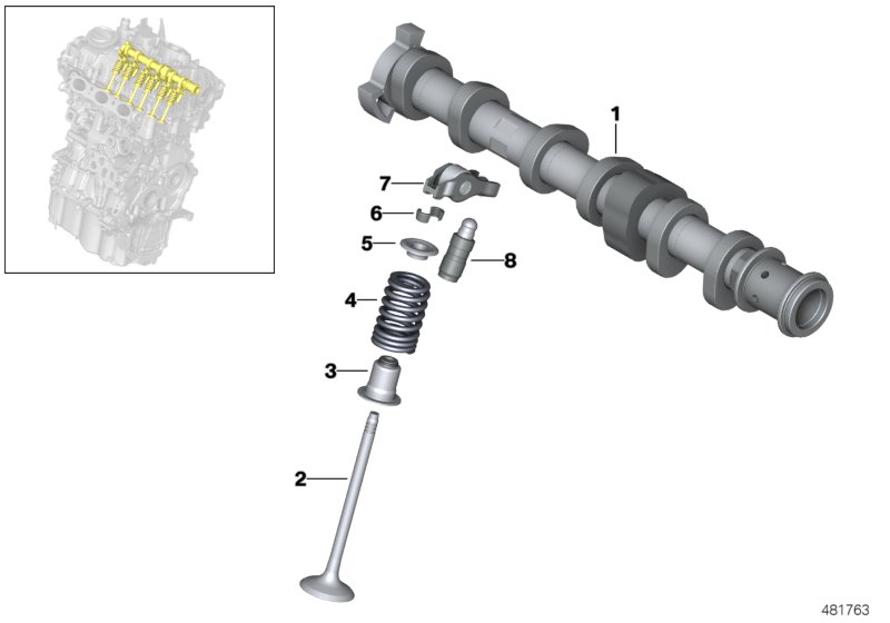Valve timing gear, camshaft, outlet