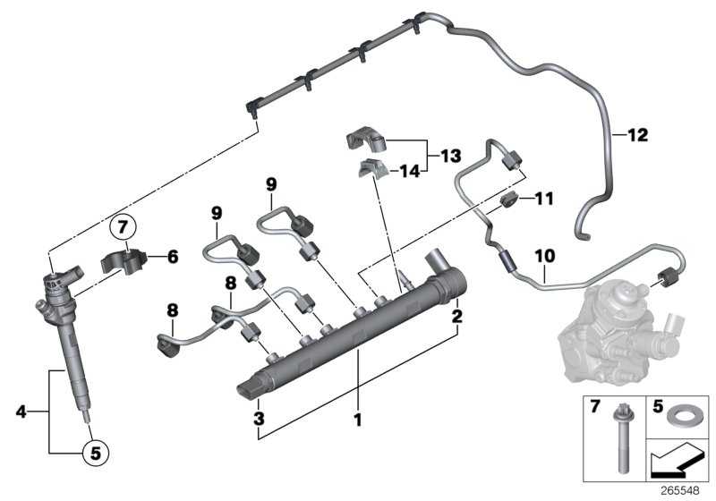 High pressure accumulator/injector/line
